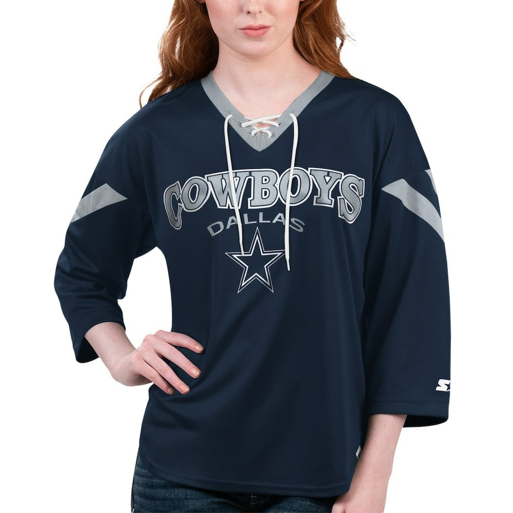 Dallas Cowboys Starter Women's Rally Lace-Up 3/4-Sleeve T-Shirt