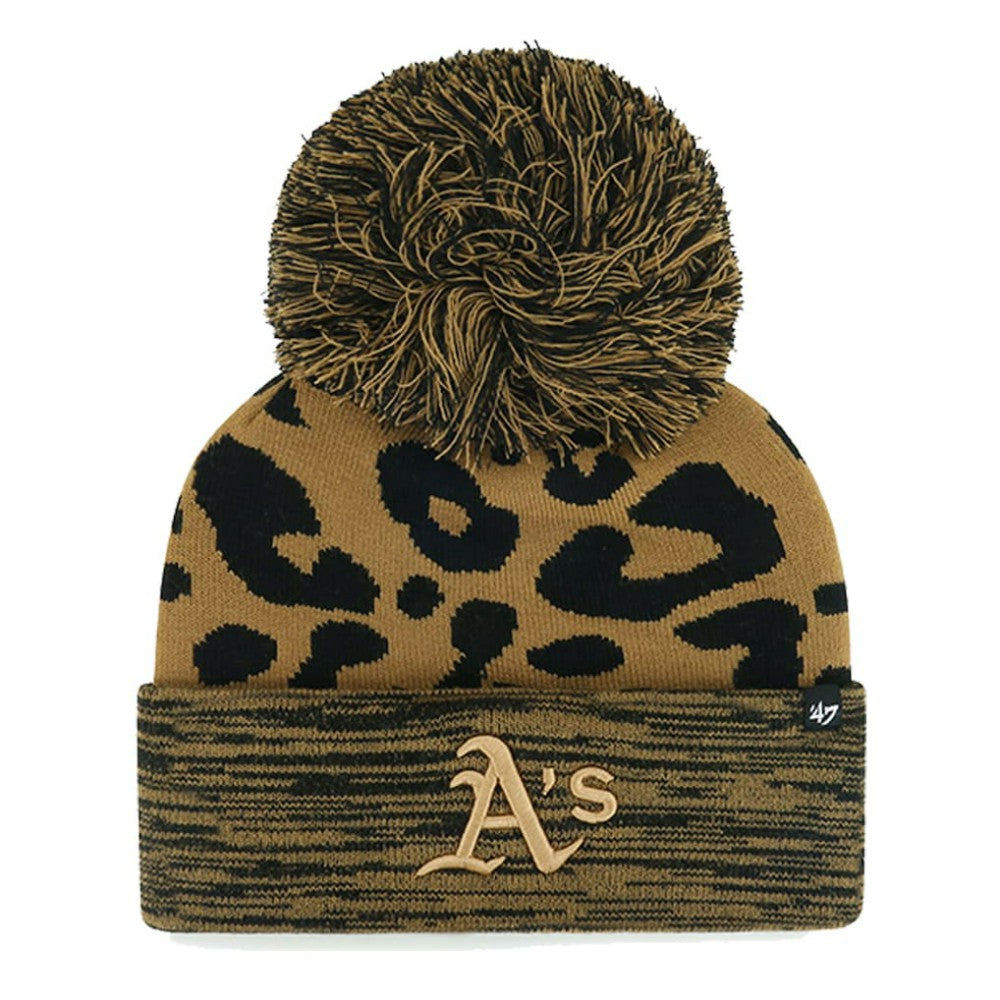 Athletics '47 Women's Leopard Rosette Cuffed Knit Hat with Pom | MLB Online