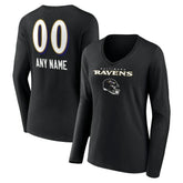 Baltimore Ravens Women's Personalized Name & Number Team Wordmark Long Sleeve V-Neck T-Shirt
