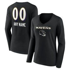 Baltimore Ravens Women's Personalized Name & Number Team Wordmark Long Sleeve V-Neck T-Shirt