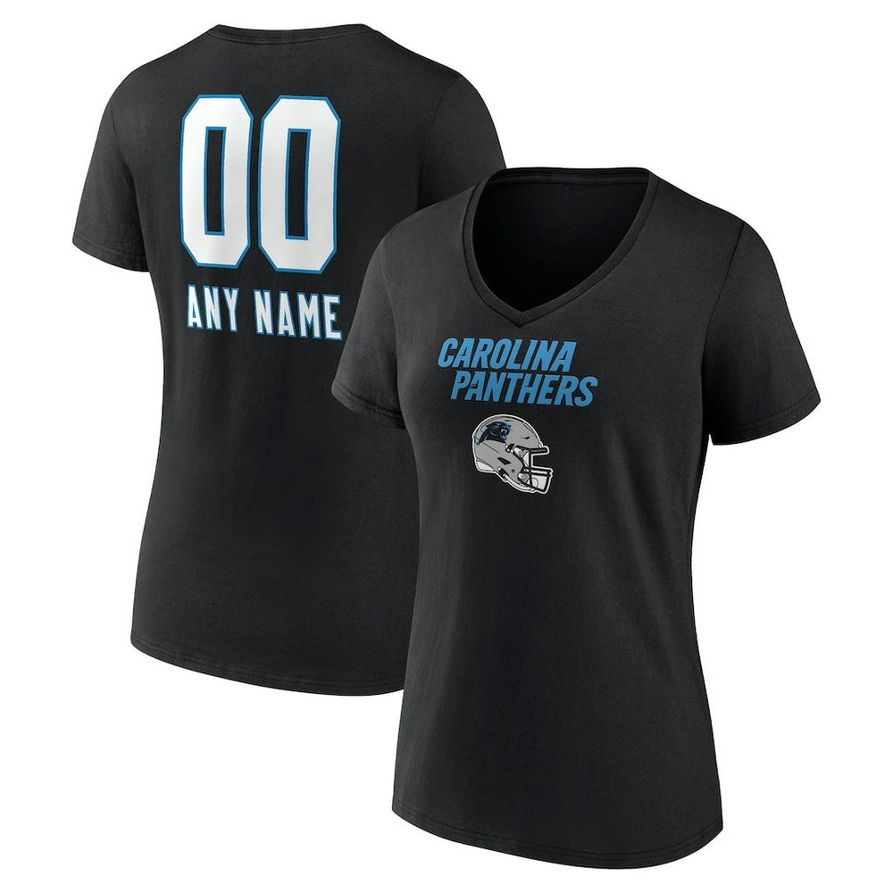 Carolina Panthers Women's Personalized Name & Number Team Wordmark V-Neck T-Shirt