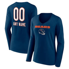 Chicago Bears Women's Personalized Name & Number Team Wordmark Long Sleeve V-Neck T-Shirt
