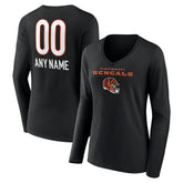 Cincinnati Bengals Women's Personalized Name & Number Team Wordmark Long Sleeve V-Neck T-Shirt