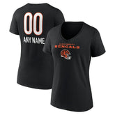 Cincinnati Bengals Women's Personalized Name & Number Team Wordmark V-Neck T-Shirt