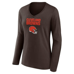 Cleveland Browns Women's Personalized Name & Number Team Wordmark Long Sleeve V-Neck T-Shirt