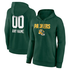 Green Bay Packers Women's Personalized Name & Number Team Wordmark Pullover Hoodie
