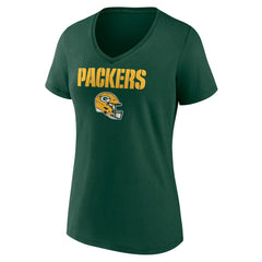 Green Bay Packers Women's Personalized Name & Number Team Wordmark V-Neck T-Shirt