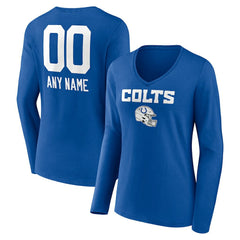 Indianapolis Colts Women's Personalized Name & Number Team Wordmark Long Sleeve V-Neck T-Shirt