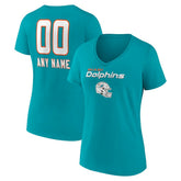 Miami Dolphins Women's Personalized Name & Number Team Wordmark V-Neck T-Shirt