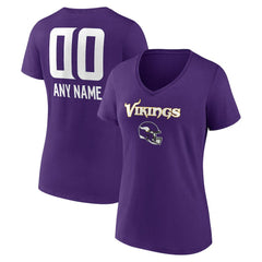 Minnesota Vikings Women's Personalized Name & Number Team Wordmark V-Neck T-Shirt