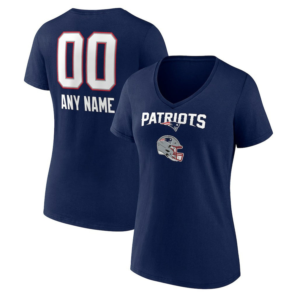 New England Patriots Women's Personalized Name & Number Team Wordmark V-Neck T-Shirt