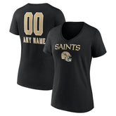 New Orleans Saints Women's Personalized Name & Number Team Wordmark V-Neck T-Shirt