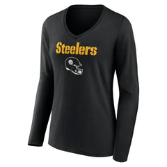 Pittsburgh Steelers Women's Personalized Name & Number Team Wordmark Long Sleeve V-Neck T-Shirt