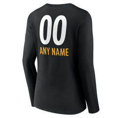 Pittsburgh Steelers Women's Personalized Name & Number Team Wordmark Long Sleeve V-Neck T-Shirt