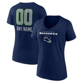 Seattle Seahawks Women's Personalized Name & Number Team Wordmark V-Neck T-Shirt