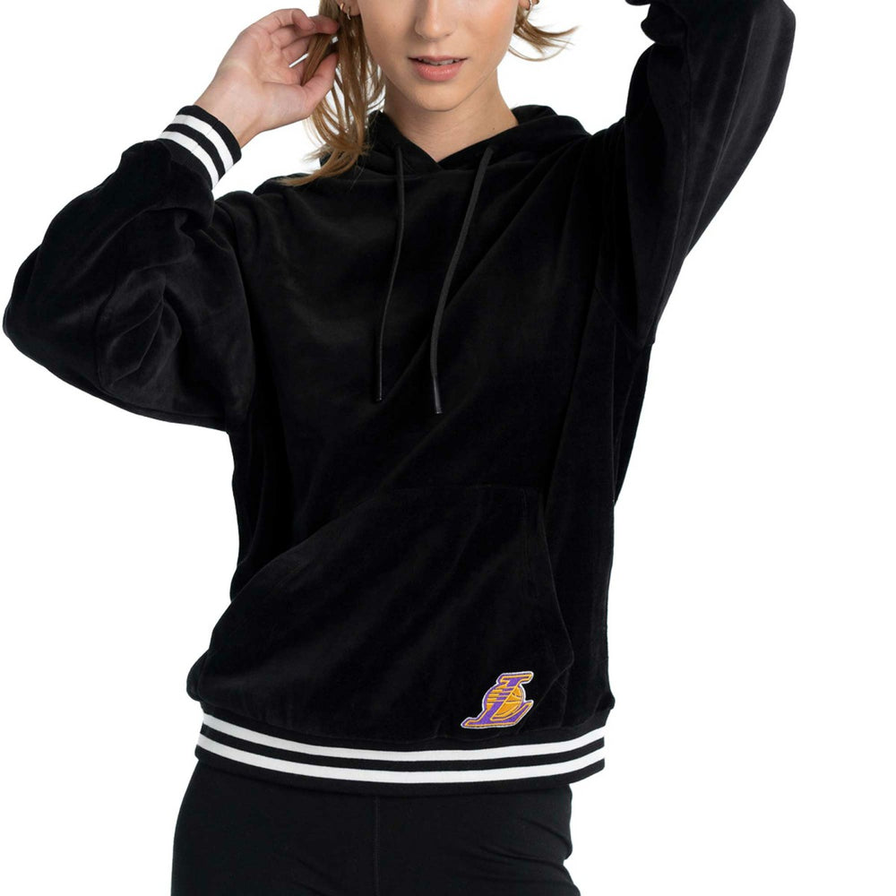 Los Angeles Lakers Lusso Women's Nellie Oversized Velour Pullover Hoodie New