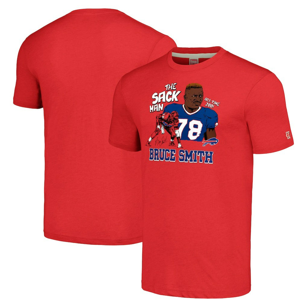 Buffalo Bills Bruce Smith Homage Unisex Caricature Retired Player Tri-Blend T-Shirt
