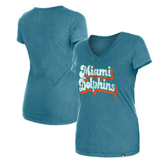 Miami Dolphins New Era Women's Enzyme Wash Low V-Neck T-Shirt