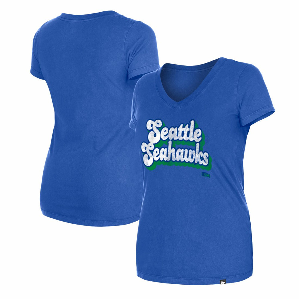 Seattle Seahawks New Era Women's Enzyme Wash Low V-Neck T-Shirt