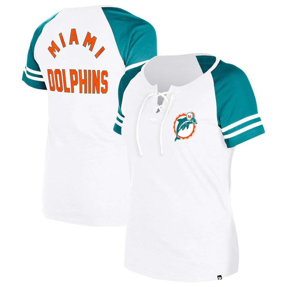 Miami Dolphins New Era Women's Throwback Lace-Up Raglan T-Shirt