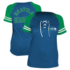 Seattle Seahawks New Era Women's Throwback Lace-Up Raglan T-Shirt