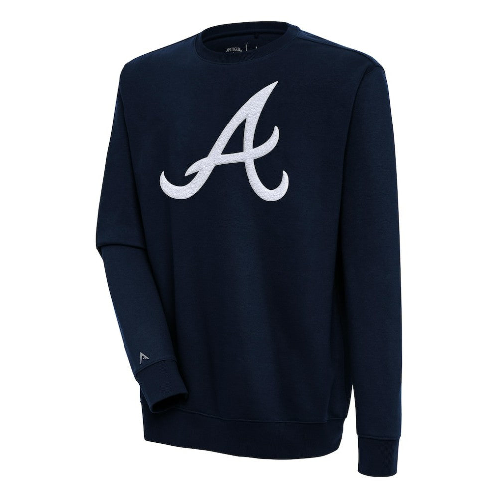Atlanta Braves Antigua Victory Crewneck Chenille Pullover Sweatshirt | MLB On Sale