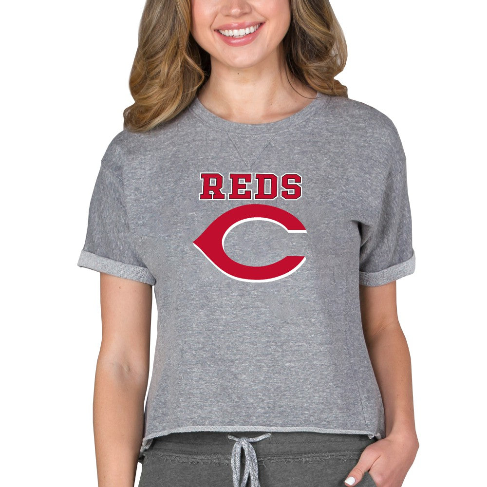 Cincinnati Reds Concepts Sport Women's Tri-Blend Mainstream Terry Short Sleeve Sweatshirt Top | MLB On Sale