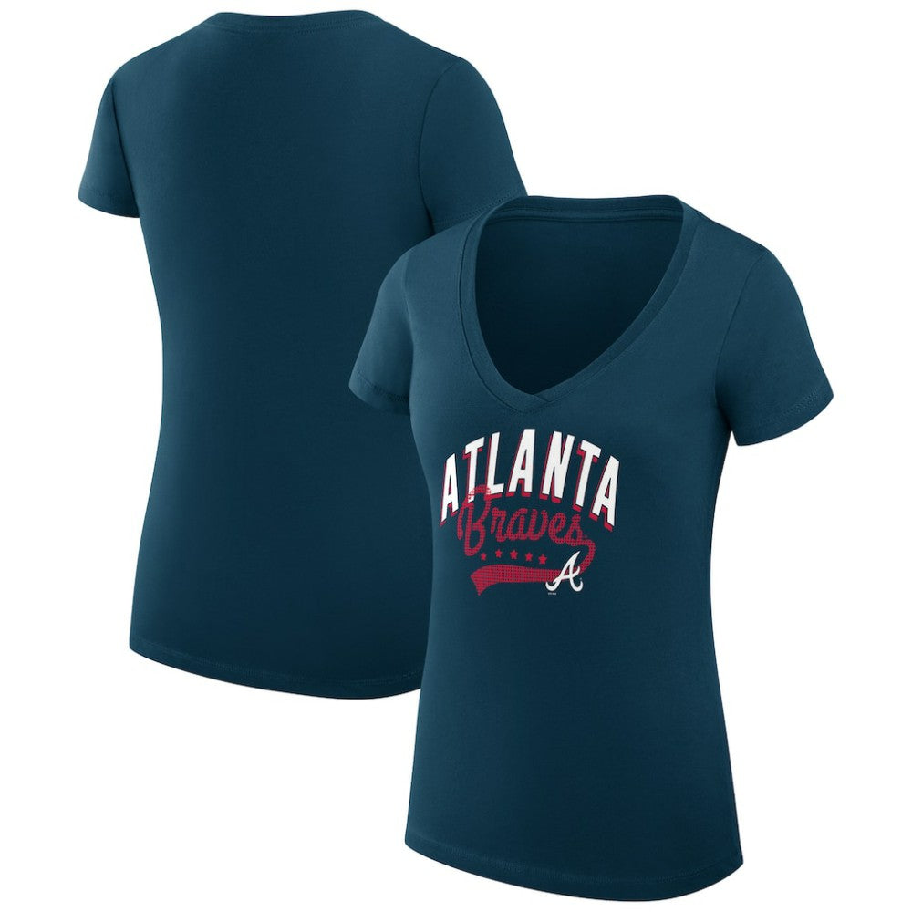 Atlanta Braves G-III 4Her by Carl Banks Women's Super-Slim Fit Lightweight Filigree Team V-Neck T-Shirt | MLB US
