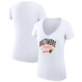 Baltimore Orioles G-III 4Her by Carl Banks Women's Super-Slim Fit Lightweight Filigree Team V-Neck T-Shirt | MLB Sale