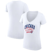 Chicago Cubs G-III 4Her by Carl Banks Women's Super-Slim Fit Lightweight Filigree Team V-Neck T-Shirt | MLB New