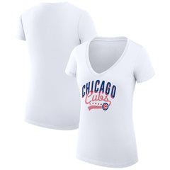 Chicago Cubs G-III 4Her by Carl Banks Women's Super-Slim Fit Lightweight Filigree Team V-Neck T-Shirt | MLB New