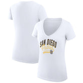 San Diego Padres G-III 4Her by Carl Banks Women's Super-Slim Fit Lightweight Filigree Team V-Neck T-Shirt | MLB Outlet