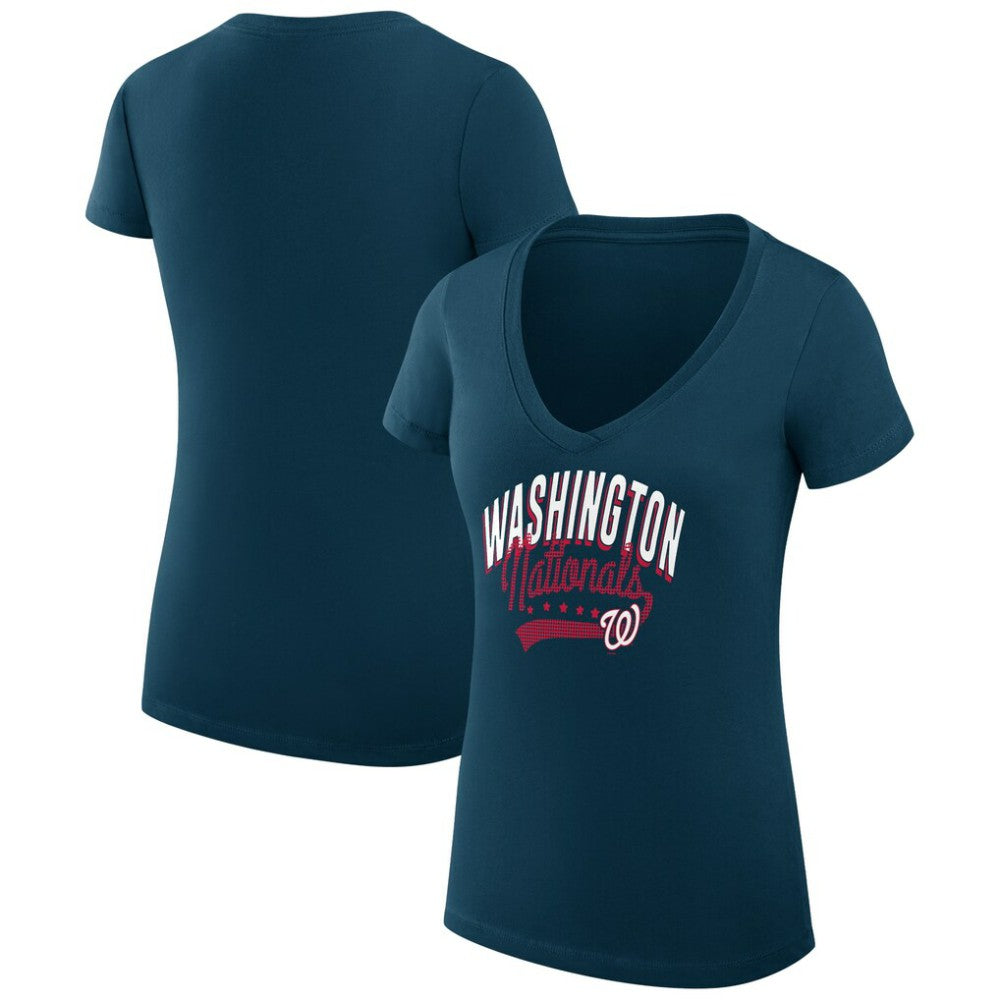 Washington Nationals G-III 4Her by Carl Banks Women's Super-Slim Fit Lightweight Filigree Team V-Neck T-Shirt | MLB Sale