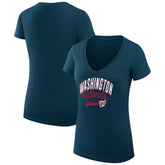 Washington Nationals G-III 4Her by Carl Banks Women's Super-Slim Fit Lightweight Filigree Team V-Neck T-Shirt | MLB Sale