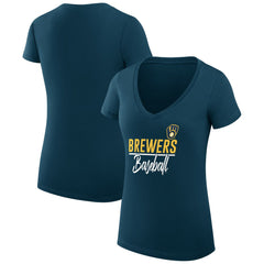 Milwaukee Brewers G-III 4Her by Carl Banks Women's Super-Slim Fit Lightweight Team Graphic V-Neck T-Shirt | MLB Sale