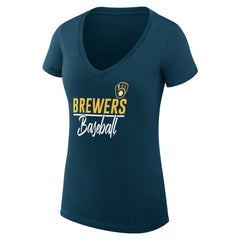 Milwaukee Brewers G-III 4Her by Carl Banks Women's Super-Slim Fit Lightweight Team Graphic V-Neck T-Shirt | MLB Sale