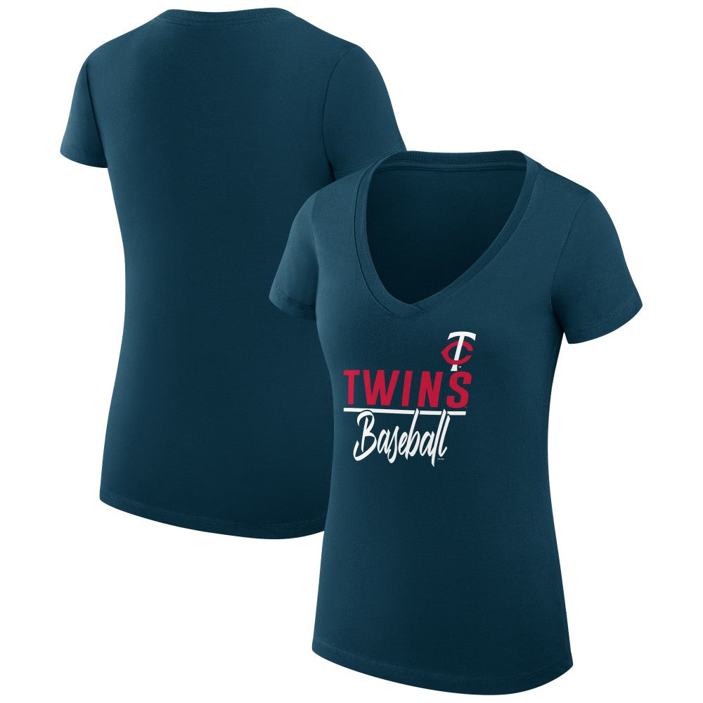 Minnesota Twins G-III 4Her by Carl Banks Women's Super-Slim Fit Lightweight Team Graphic V-Neck T-Shirt | MLB Outlet