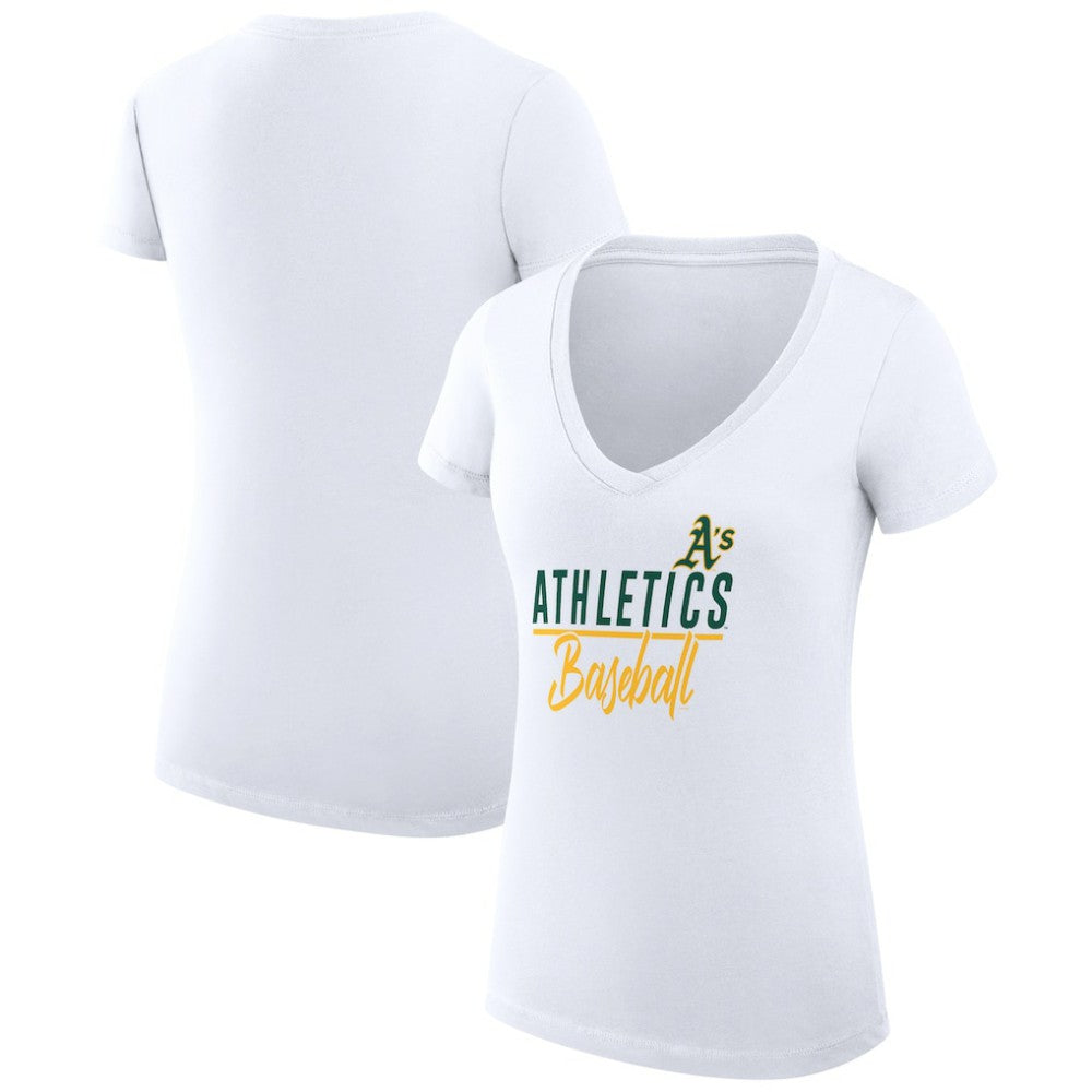 Athletics G-III 4Her by Carl Banks Women's Super-Slim Fit Lightweight Team Graphic V-Neck T-Shirt | MLB New