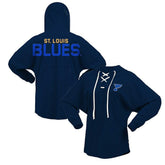 St. Louis Blues Fanatics Women's Jersey Lace-Up V-Neck Long Sleeve Hoodie T-Shirt Outlet