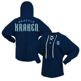 Seattle Kraken Fanatics Women's Jersey Lace-Up V-Neck Long Sleeve Hoodie T-Shirt Sale