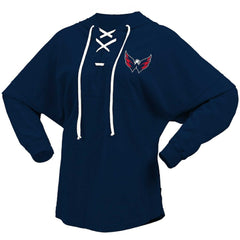 Washington Capitals Fanatics Women's Jersey Lace-Up V-Neck Long Sleeve Hoodie T-Shirt Outlet