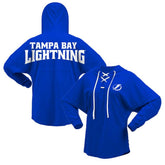 Tampa Bay Lightning Fanatics Women's Jersey Lace-Up V-Neck Long Sleeve Hoodie T-Shirt On Sale