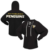 Pittsburgh Penguins Fanatics Women's Jersey Lace-Up V-Neck Long Sleeve Hoodie T-Shirt Sale