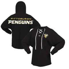 Pittsburgh Penguins Fanatics Women's Jersey Lace-Up V-Neck Long Sleeve Hoodie T-Shirt Sale