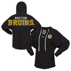 Boston Bruins Fanatics Women's Jersey Lace-Up V-Neck Long Sleeve Hoodie T-Shirt Discount