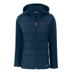 Philadelphia Phillies Cutter & Buck Women's Evoke Hybrid Eco Softshell Recycled Full-Zip Hoodie Jacket | MLB Shop