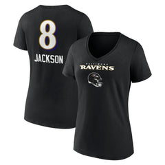 Baltimore Ravens Lamar Jackson Women's Team Wordmark Name & Number V-Neck T-Shirt