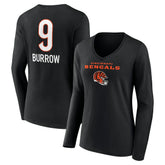 Cincinnati Bengals Joe Burrow Women's Team Wordmark Long Sleeve V-Neck T-Shirt