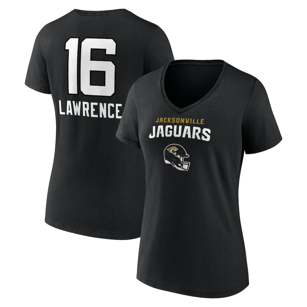Jacksonville Jaguars Trevor Lawrence Women's Team Wordmark Name & Number V-Neck T-Shirt