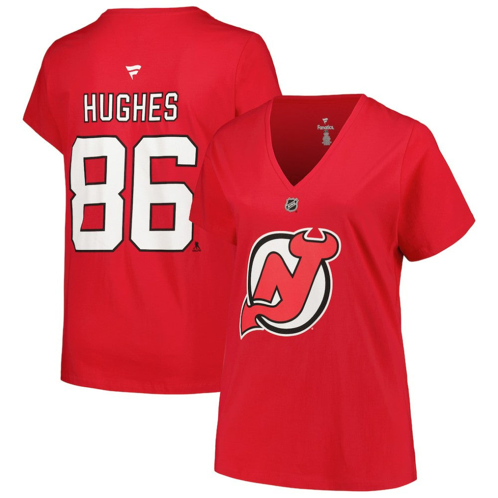 Jack Hughes New Jersey Devils Fanatics Women's Plus Size Name & Number T-Shirt Outlet